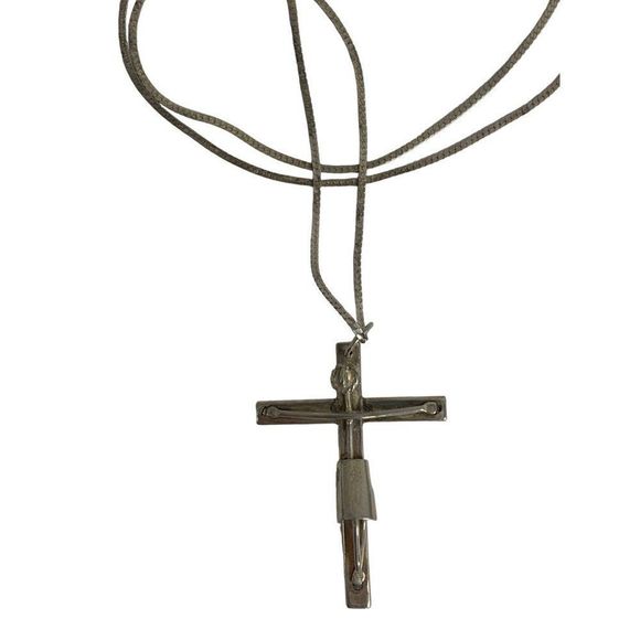 VTG Christian Crucifix Pendant Chain Necklace 24" Sterling Silver Italy 6108 - Picture 8 of 11